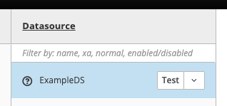 screenshot of WildFly's default "ExampleDS" data source in the management console