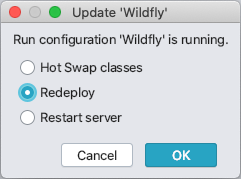 IntelliJ dialog when executing the Run or Debug action for a running server