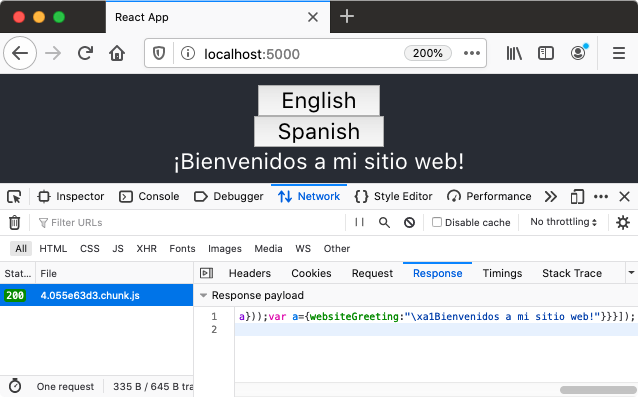 Screenshot of the browser's network tools when a JavaScript chunk with a translation snippet is loaded